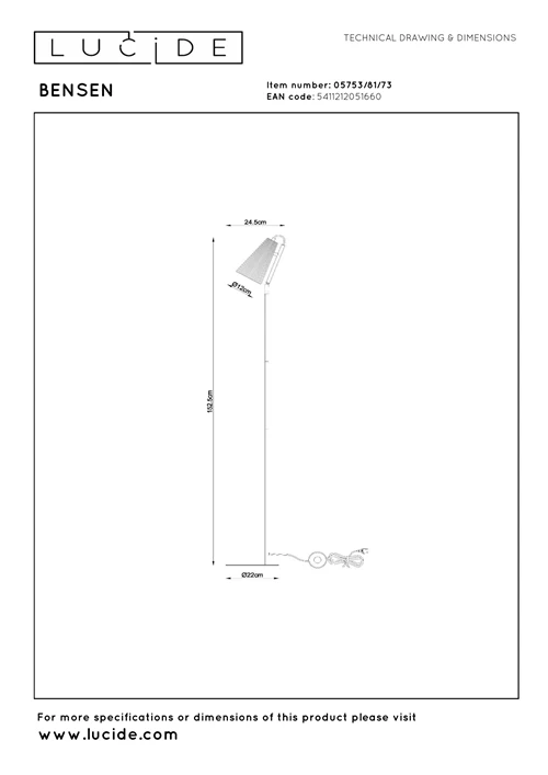 Lucide BENSEN - Vloerlamp - 1xE14 - Naturel - technisch